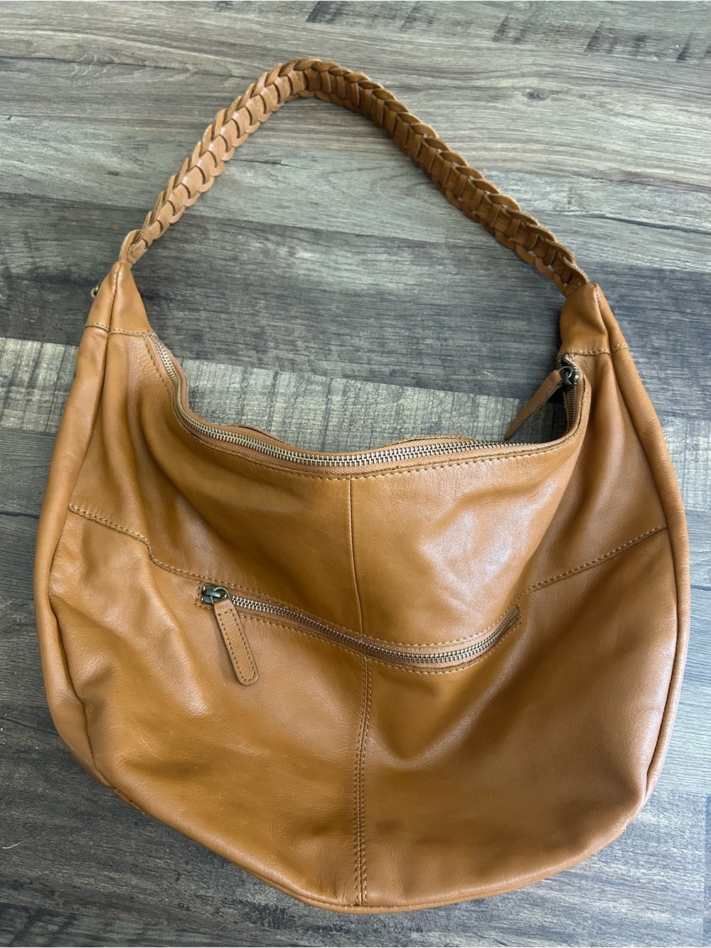 Vilenca Holland Tan Leather Hobo Bag with Braided Leather Strap